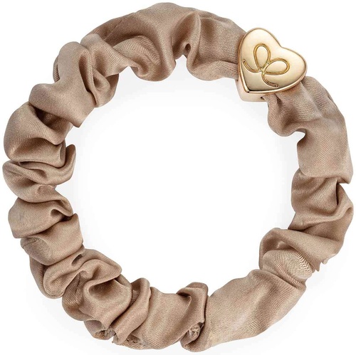 Gold Heart Silk Scrunchie Sand