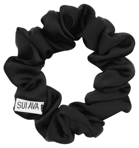 SUI AVA Ruched Ribbon Scrunchie - Black