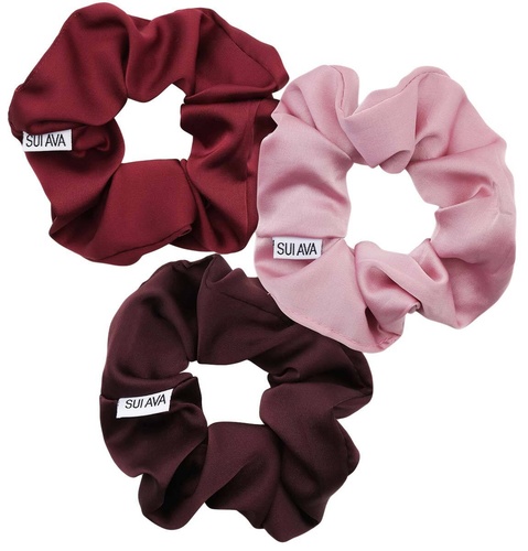 SUI AVA 3-Pack Ribbon Scrunchies - Blush // Burgundy // French Wine