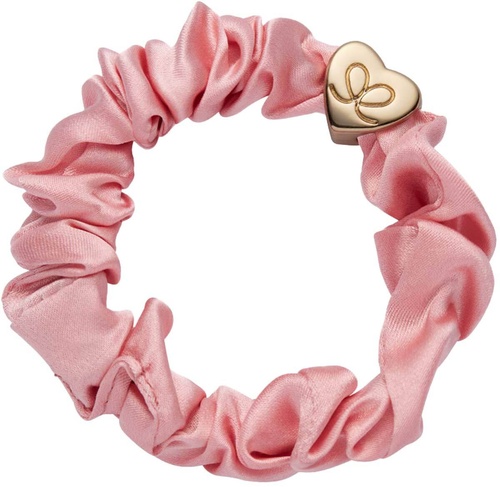 By Eloise Gold Heart Silk Scrunchie Black