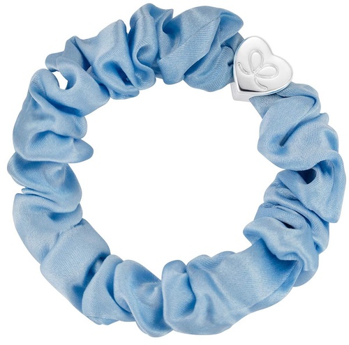 Silver Heart Silk Scrunchie Sky Blue