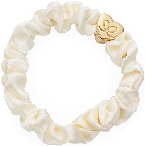 Gold Heart Silk Scrunchie Cream 