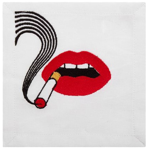 Jonathan Adler – Serviettes à Cocktail LIPS 👄 (lot De 4, Coton, Bouche) – Neuves
