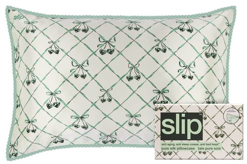 Slip pure silk queen pillowcase with lace trim wintergreen
