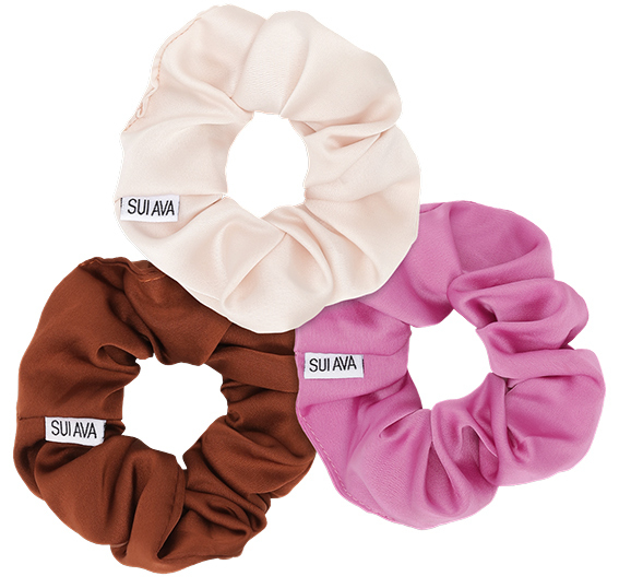 SUI AVA - 3-Pack Ribbon Scrunchies - Brown, Cream, Fuchsia - Hair clips & barrettes