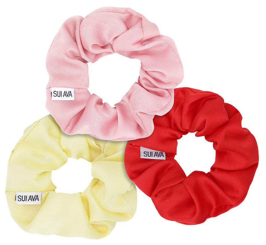 SUI AVA - 3-Pack Ribbon Scrunchies - Pink, Red, Yellow - Hair clips & barrettes