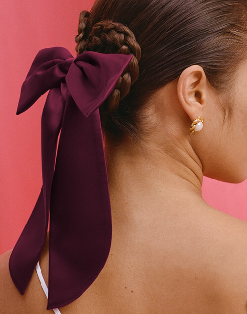 Slip pure silk hair bow crimson