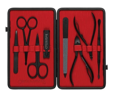 Czech & Speake Leather-Bound Manicure Set - Black/Red