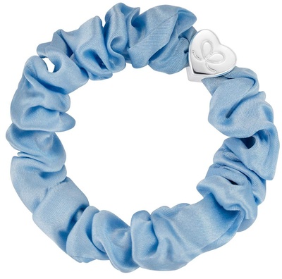 By Eloise Silver Heart Silk Scrunchie Sky Blue