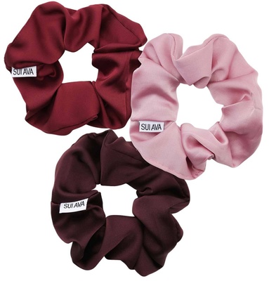 SUI AVA 3-Pack Ribbon Scrunchies - Blush // Burgundy // French Wine