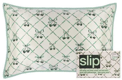 Slip pure silk queen pillowcase with lace trim wintergreen