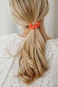 By Eloise Silver Heart Silk Scrunchie Neon Peach